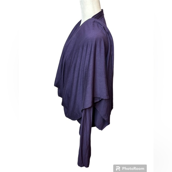 Michael Kors Wrap Shawl Cardigan Eggplant Purple Dolan Sleeves Size Xl - Picture 4 of 9
